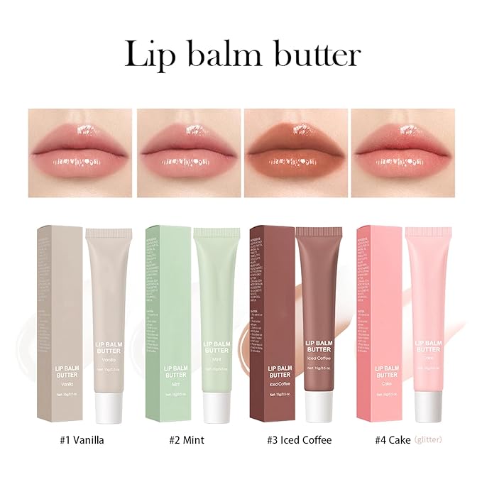 Dulele Glossy Lip Balm Butter, 4 Colors Peptide Lip Tint Lip Stain, Moisturizing Lip Gloss Hydrating Lip Glow Oil, Nourishing Lip Care & Repair Lip Mask (Clear, M)