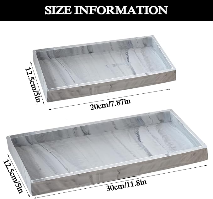 2PCS(7.87” L and 11.8” L) Silicone Soap Dispenser Tray, Kitchen soap Caddy countertop, Toilet, Tray for Scrubber, Lotion Bottles, Perfume, Jewelry, Candle, Key Trinket Ring-White Marble