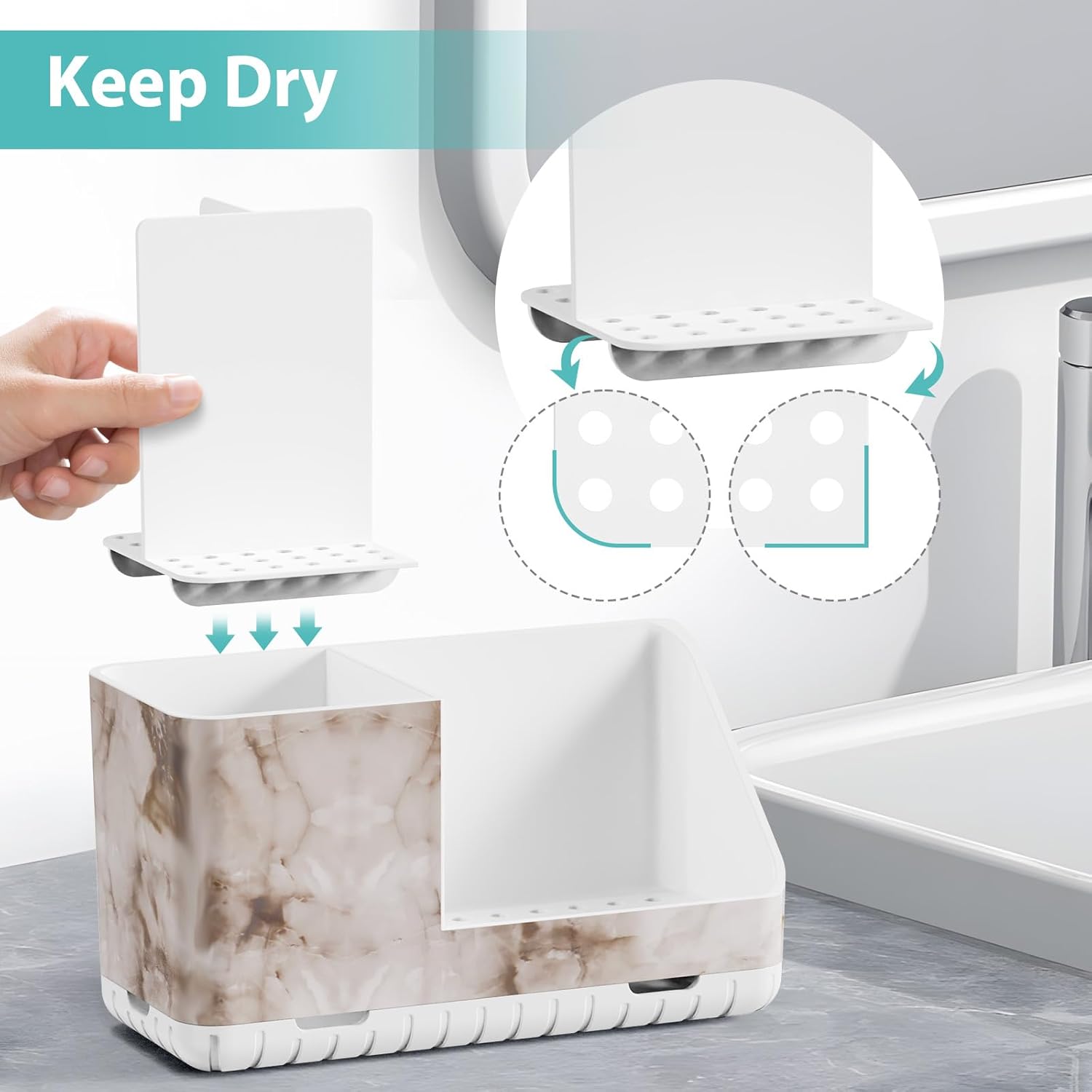 Toothbrush Holders for Bathroom Countertop Organizer, Kids Electric Toothbrush and Toothpaste Holder for Bathroom Organizers and Storage (White Marble Grain)