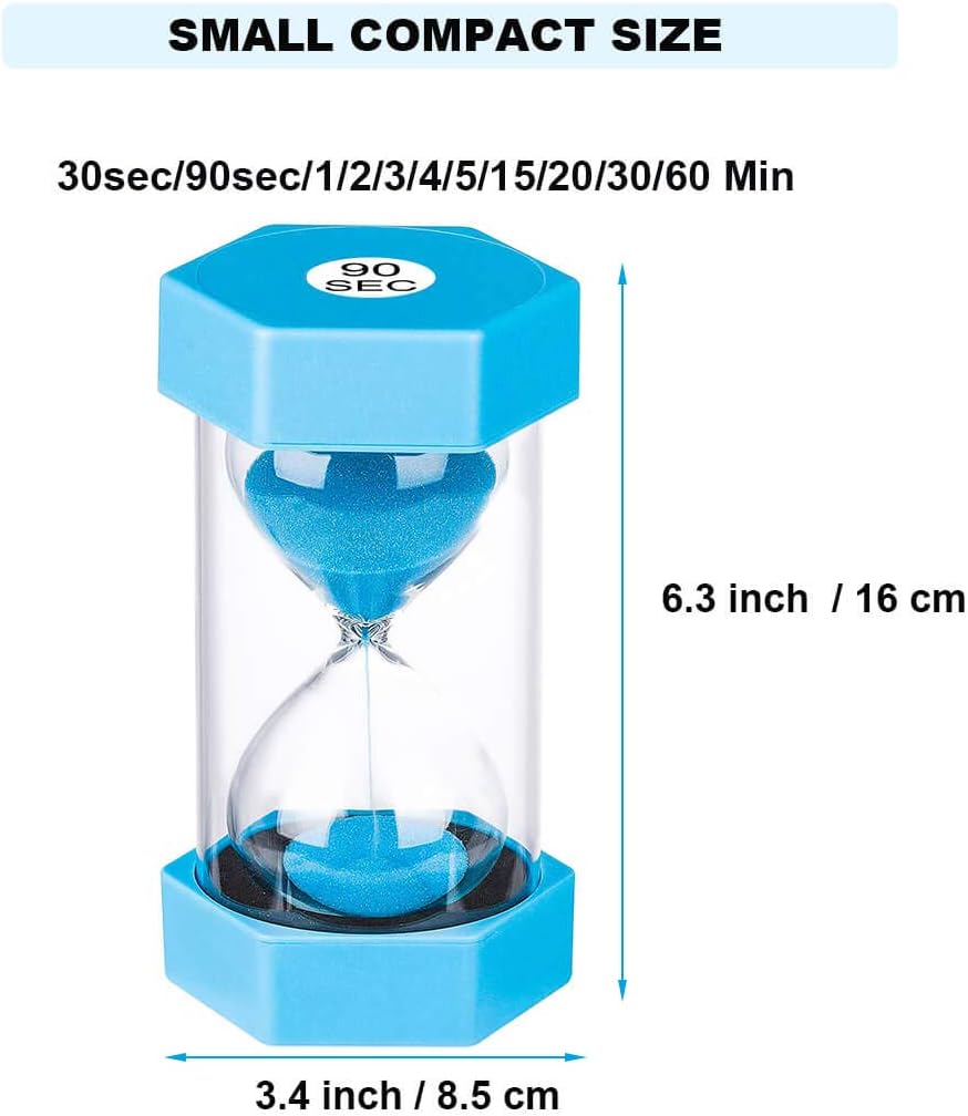 20 Minute Hourglass Sand Timer: Large Unbreakable Colorful Sand Clock, Plastic Blue Sand Watch 20 Min for Kids Games Classroom
