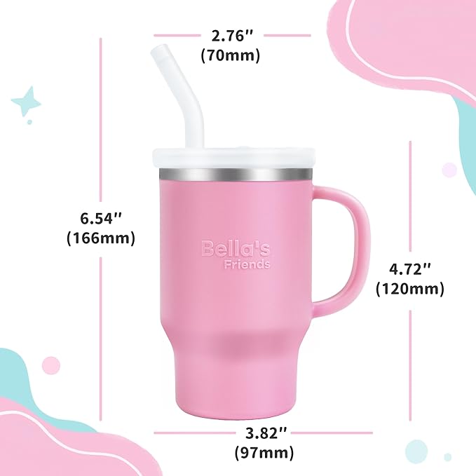 Bella's Friends Handy Mini Tumbler – Adorable 9 oz Toddler Sippy Cup, Stainless Interior & Silicone Body, Leak‑Proof, Dishwasher Safe, Gift for 1-3 Years Old Girls & Boys, 2 Pack, Lilac & Peony