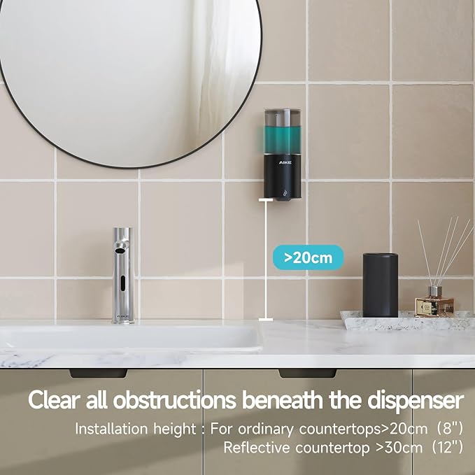 AIKE Automatic Wall Mount Liquid Soap Dispenser for Home and Commercial Bathroom 13.5oz IPX7 Waterproof,Matte Black Stainless Steel