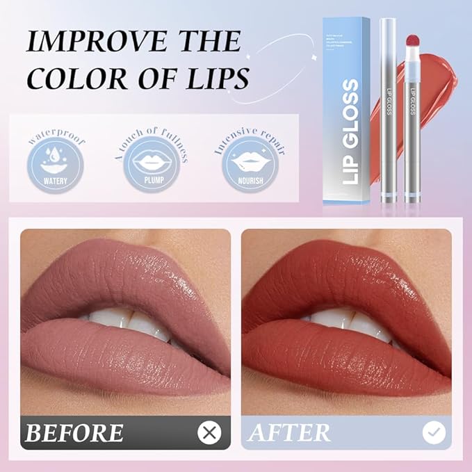 Cushion Lip Gloss Matte Lip Tint – Long-Lasting Lightweight Color, Soft Plush Applicator for Gradient Blurred Lips, Non-Sticky Velvet Finish Hydrating Lip Stain 06#–Mocha Brown