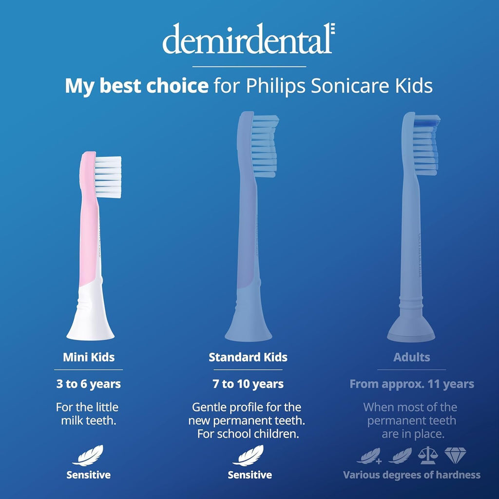 demirdental Kids mini Toothbrush Heads Compatible with Philips Sonicare Kids Toothbrush Heads - Replacement Heads mini Sensitive - Brush Heads mini from Ages 3 to 6 - Pink - Replaces HX6038-8 Pack