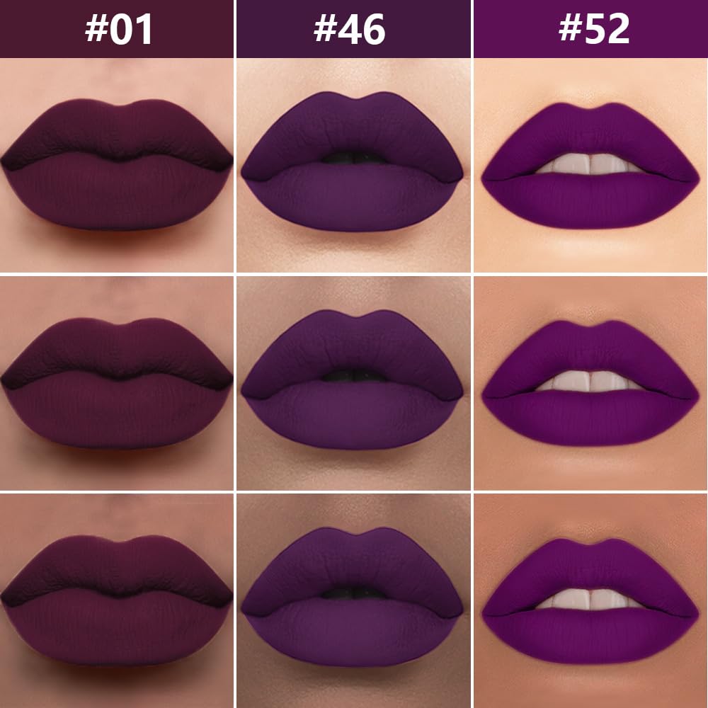 3Pcs 2 in 1 Burgundy Red Black Dark Purple Matte Lip Liner and Liquid Lipstick Stain Makeup Set for women, Long Lasting Smudge Proof Lip Tint Matte Finish Lip Gloss for All-Day Color Hold, Set28