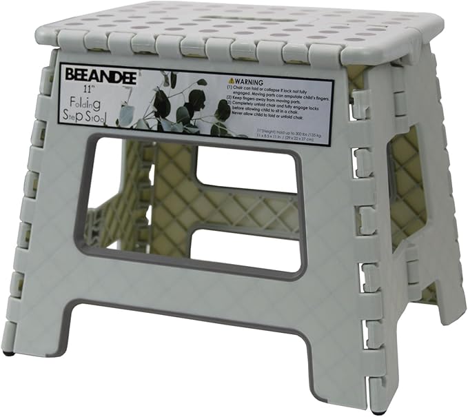 11" Folding Step Stool for Adults Kids Holds Up to 300 lbs,Non-Slip Folding Stools with Portable Handle, Compact Plastic Foldable Step Stool for Bathroom,Kitchen (Gray)…
