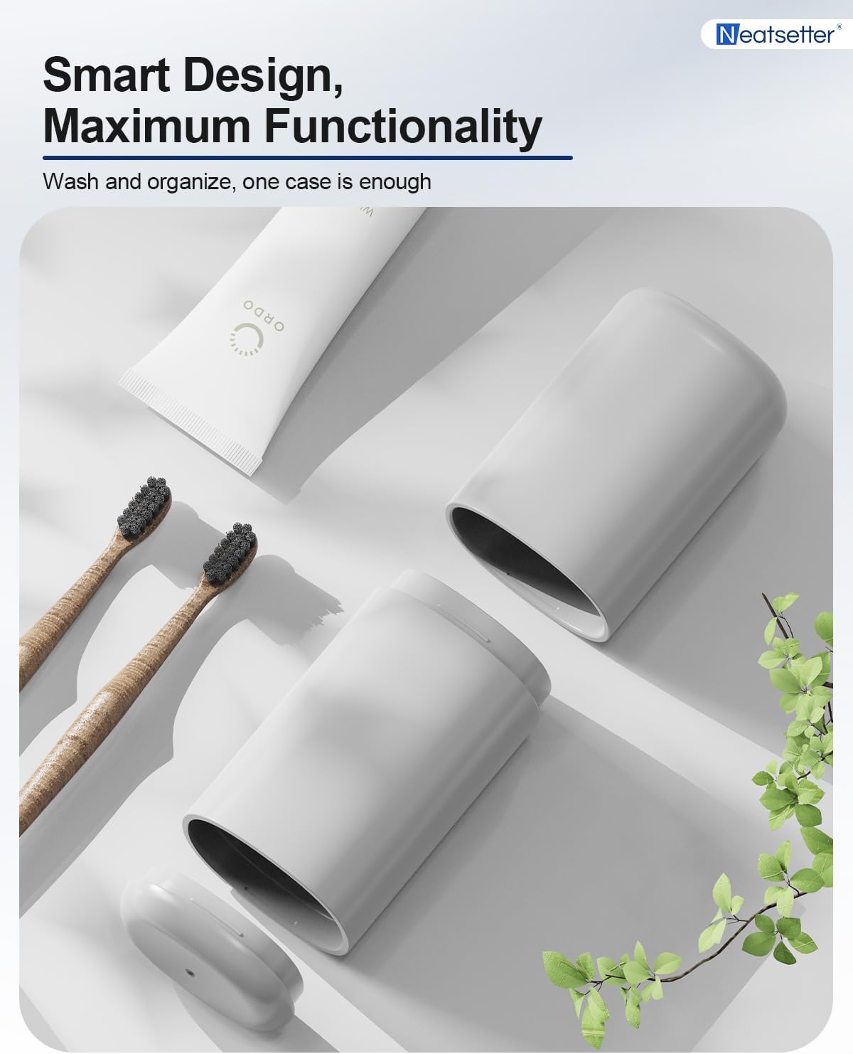 Travel Toothbrushes Holder – Portable Toothbrush Containers with Rinse Cup, Toothpaste Case with Leak-Proof Cover for On-The-Go Oral Care (Grey)