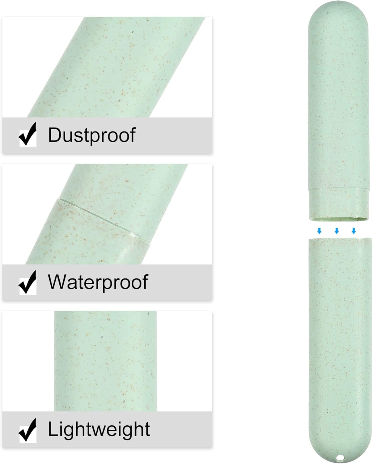 VOCOSTE 2pcs, Traveling Toothbrush Holders Case, PP Toothbrush Case for Travel Business, Green, Blue, 8.07''x1.22''x0.83''