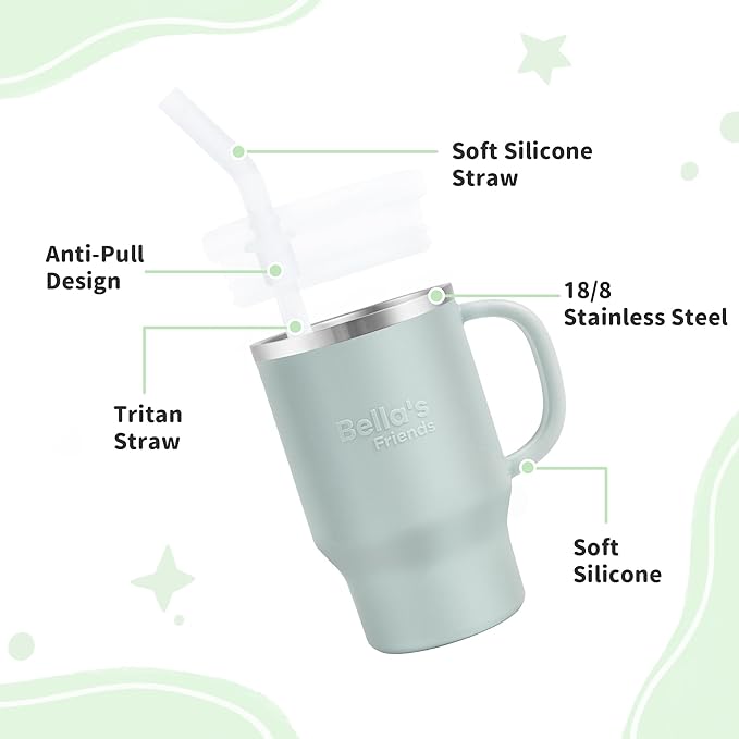 Bella's Friends Handy Mini Tumbler – Adorable 9 oz Sippy Cup for Toddlers 1-3 years old, Flexible Straw, Stainless Interior & Silicone Body, Leak‑Proof, Dishwasher Safe, Ideal for Travel or At Home