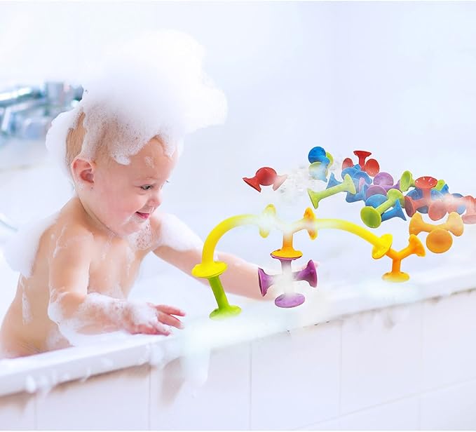 Froogly - 50 Piece Suction Montessori Bath Construction Set | Silicone Preschool Daycare Shower Travel Toys for Kids Toddlers Boys Girls Ages 3-6