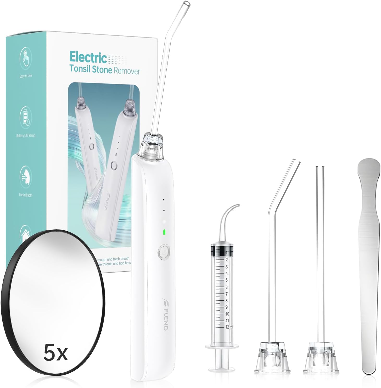 Tonsil Stone Remover Kit,3 Modes Electronic Tonsil Stone Remover Vacuum,Oral Irrigator for Best Tonsil Stone Remover LED Light,Tonsil Stone Mouthwash 5X Magnifying Mirror,Fight Bad Breath Tonsil Stone