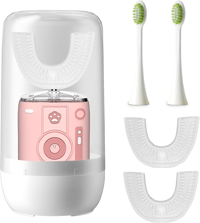 Adult Sonic Automatic Electric Toothbrush, 360° Oral Cleaning Stain Whitening (Pink-Cup)