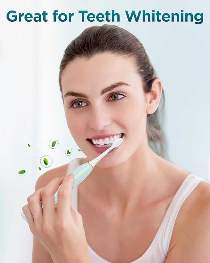 Rtauys S5 Sonic Electric Toothbrush for Adults with 8 Brush Heads, IPX7 Travel Electric Toothbrush with Travel Case, 2.5 Hours Charge for 120 Days, 5 Modes with 2 Minutes Built in Smart Timer Green