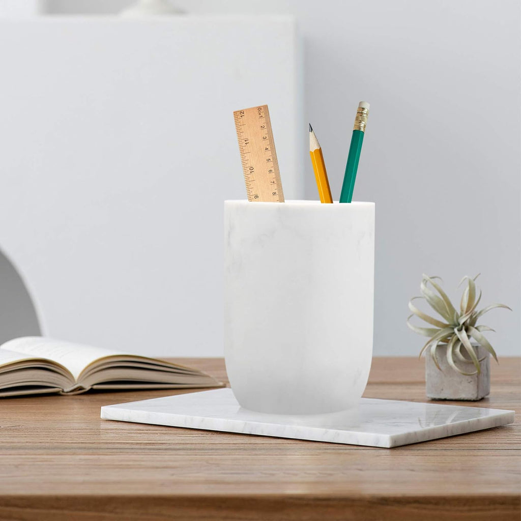 Toothbrush Holder Polyresin Toothbrush Organizer Stand,Multi-Functional Toothpaste Holder Makeup Brushes Cup Razors Holder for Bathroom Vanity Countertop,Ideal for Home, Hotel (Marble Style) (1Pack)