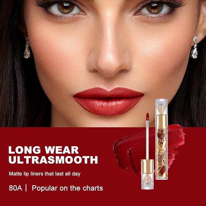 Matte Velvet Lip Stain, Long-Lasting Lip Tint, Waterproof Non-Sticky Lip Color, Transfer-Proof Smudge-Proof Lip Stain, Cloud-Like Soft Blurring Texture with Misty Velvet Finish, Crimson Red-80A