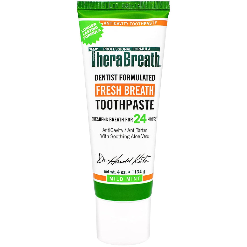 TheraBreath Dry Mouth Oral Rinse, Tingling Mint, Dentist Formulated, 16 Fl Oz (2-Pack) & Fresh Breath Dentist Formulated 24-Hour Toothpaste, Mild Mint, 4 Ounce (Pack of 2)