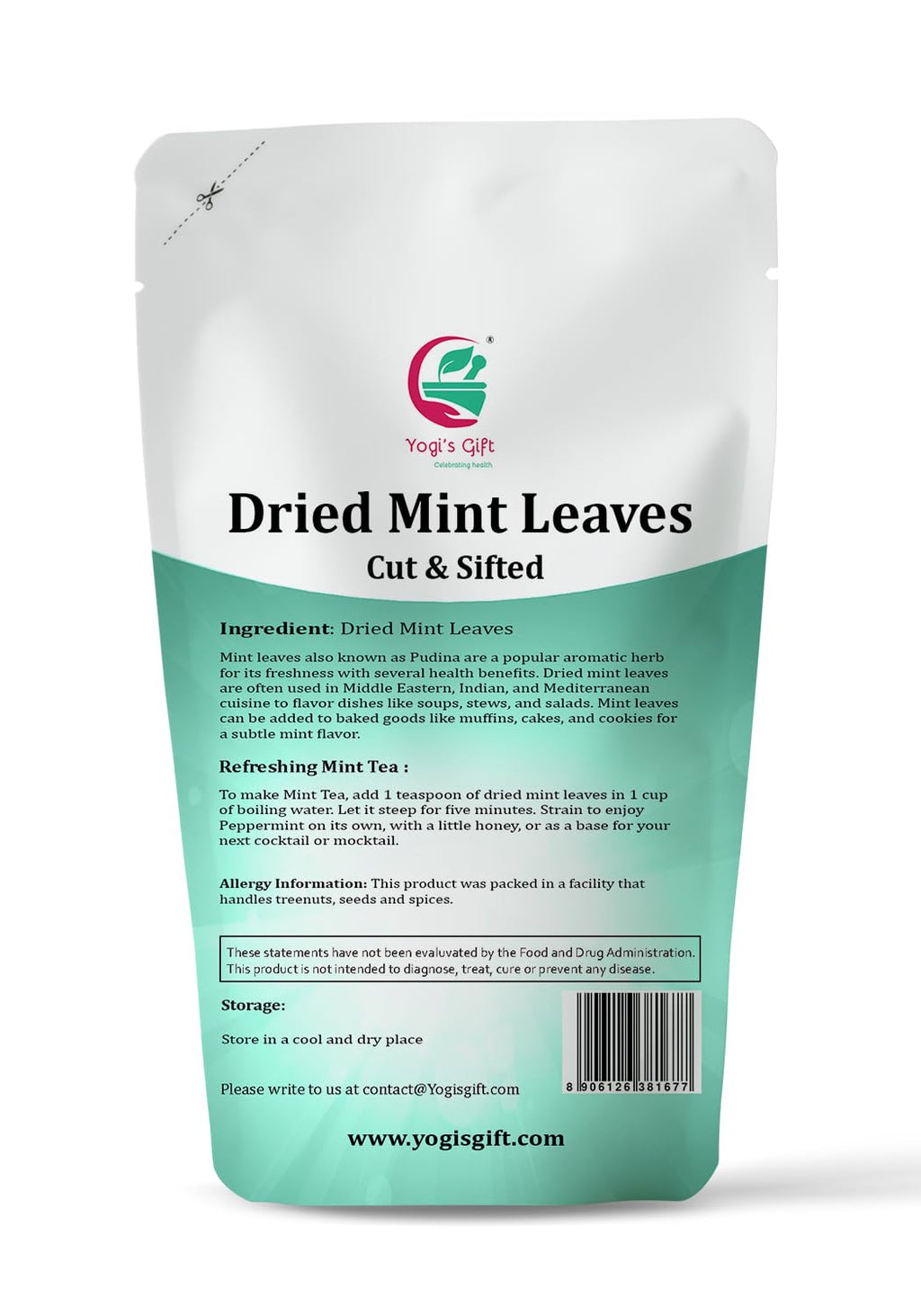 Dried Mint Leaves 4 oz | Peppermint Leaves For Tea & Savoury | Non-GMO, Ethically Sourced, Cut & Sifted | Bulk Tea Loose Leaf - Yogi’s Gift®