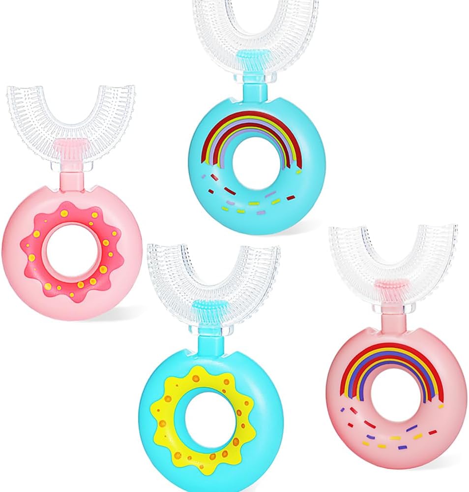 Toddler Toothbrush U Shaped,Lovely Colorful Food Grade Kids Toothbrush for 2-8 Years Old (4 Pack)