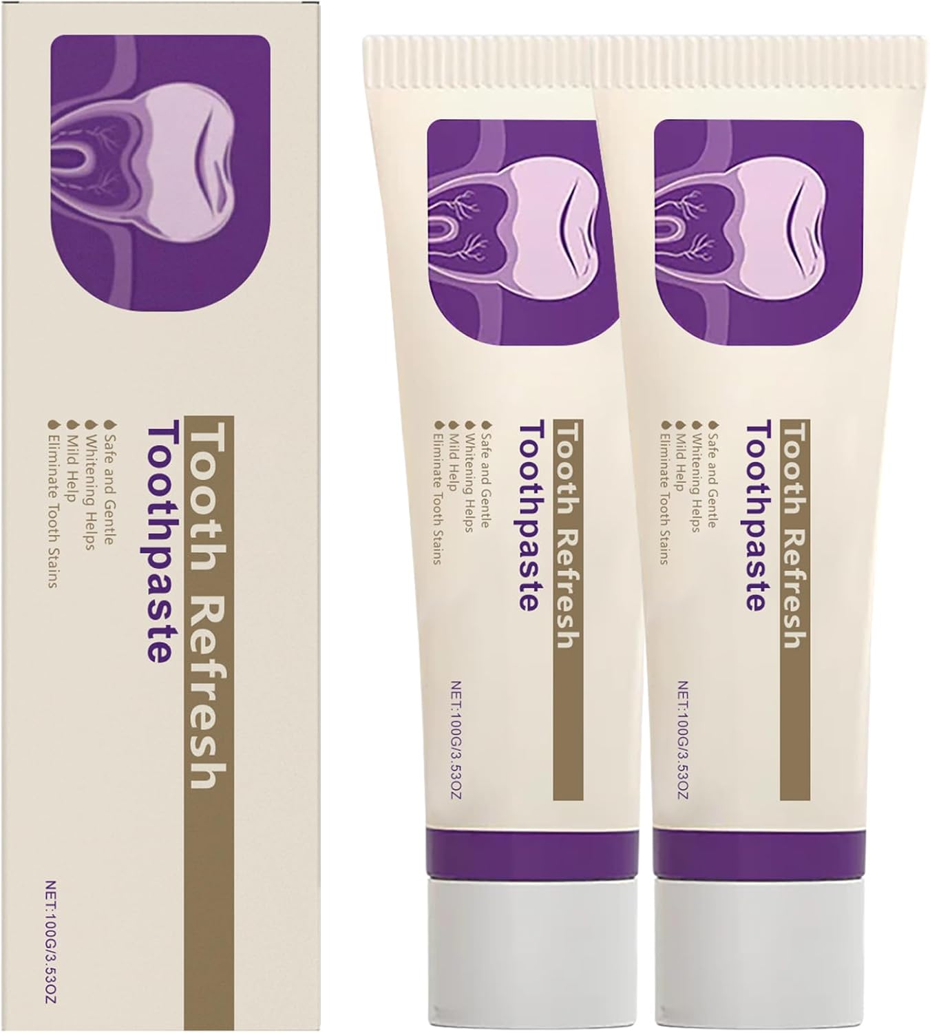 Tooth Refresh Toothpaste, Fresh Breath Whitening Toothpaste, Natural Oral Care & Enamel Repair, Helps Remove Coffee, Tea & Wine Stains, Fresh Minty Gel 2-Pack
