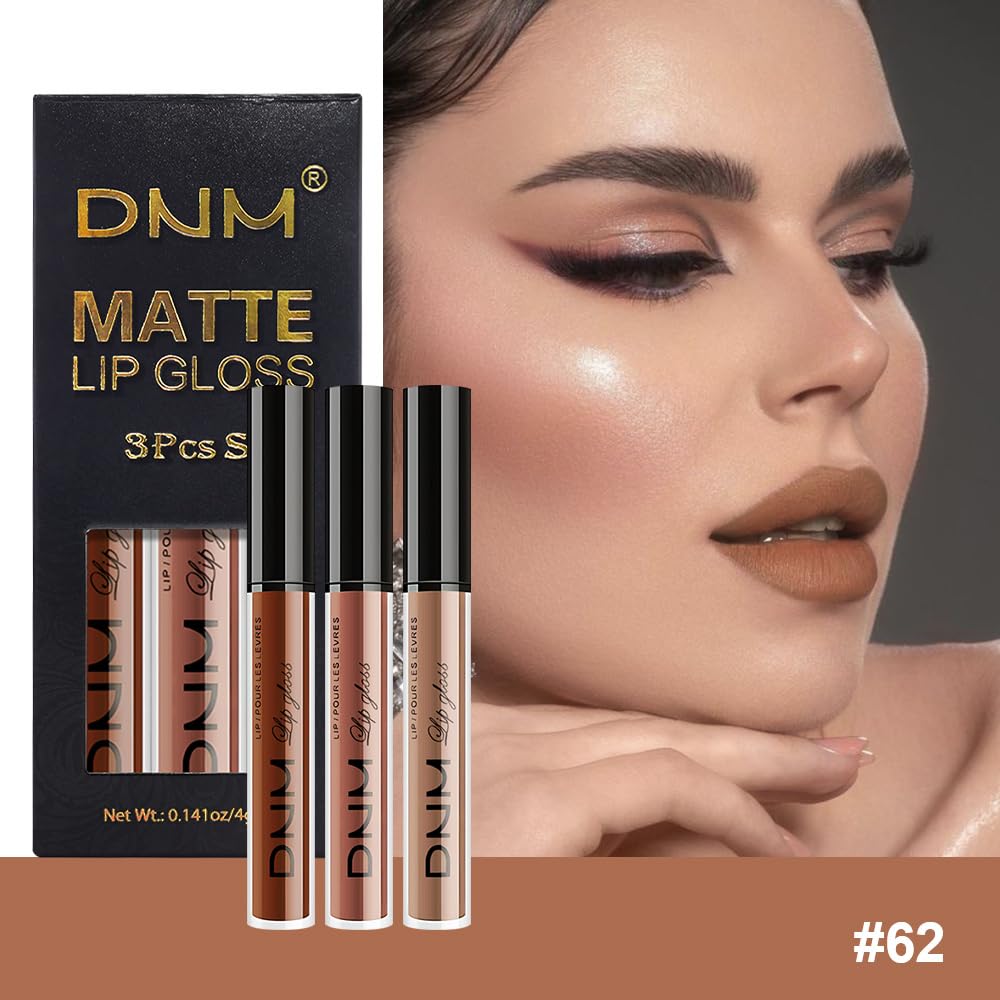 AMY'S DIARY 3Pcs Matte Liquid Lipstick Set, Dark Chocolate Brown Terracotta Brown Taupe Nude Lip Stain Kit, LipStain Long Lasting 24 Non-Transfer Lip Gloss, Waterproof Lip Makeup for Women Lippies