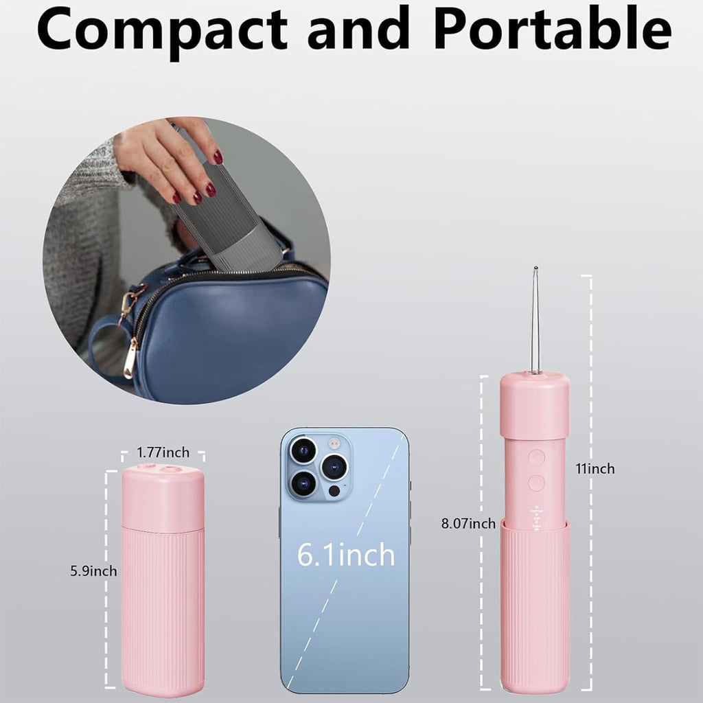 Portable Mini Water Flosser, Oral Irrigator Water Teeth Cleaner Pick with Telescopic Water Tank,3 Modes & IPX7 Waterproof, Home & Travel (Pink)