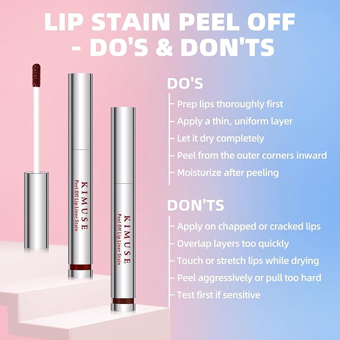 KIMUSE Peel Off Lip Stain Trio - Long - Lasting, Vitamin E Infused, Matte Finish Lip Makeup Set for All Skin Types, Transfer-Proof & Smudge-Resistant, Vegan & Cruelty Free