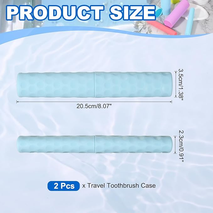 uxcell 2Pcs Travel Toothbrush Case, 8.1x1.4x1 Portable Travel Toothbrush Holder with Dot, Plastic Toothpaste Container for Bathroom, Gym, Business Trip, Camping, Sky Blue
