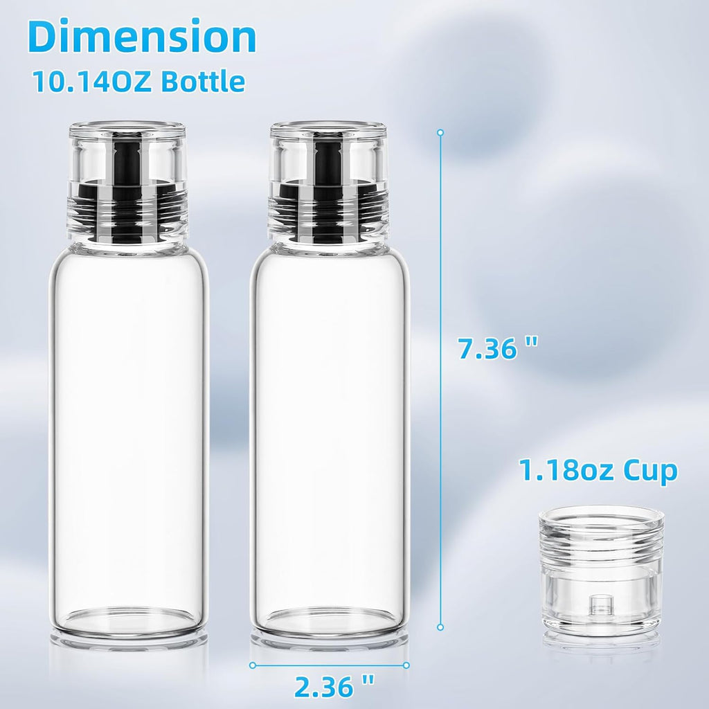 VITVITI Glass Mouthwash Dispenser for Bathroom, 10 OZ Mouth Wash Container Bottle with Lid Cup, Countertop Small Clear Refillable Mouthwash Dispensers Decanter, Set of 2 (Black)