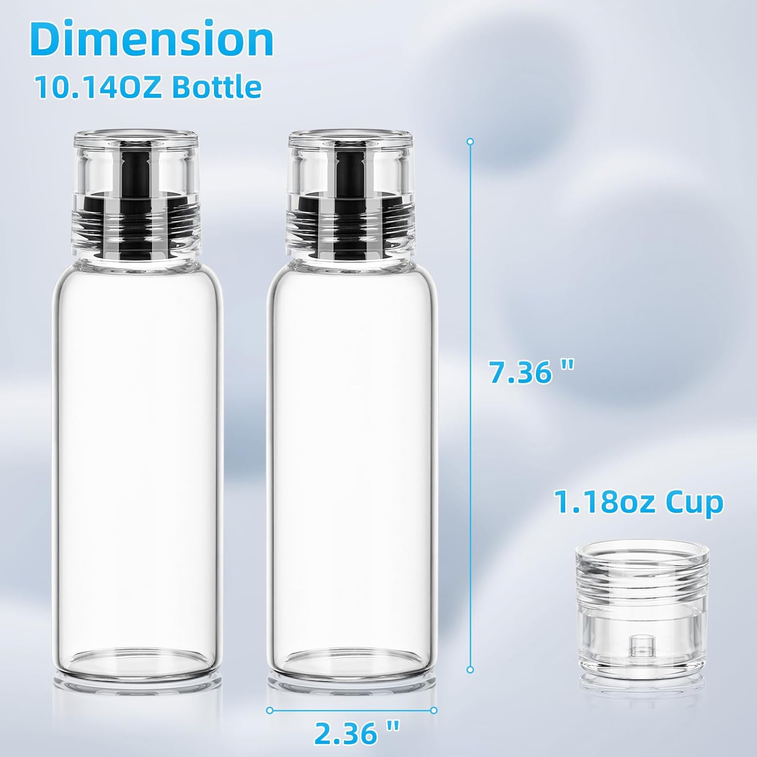 VITVITI Glass Mouthwash Dispenser for Bathroom, 10 OZ Mouth Wash Container Bottle with Lid Cup, Countertop Small Clear Refillable Mouthwash Dispensers Decanter, Set of 2 (Black)