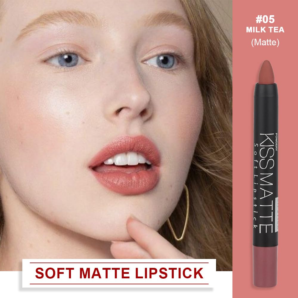 evpct 1Pcs Nude Beige Matte Lipstick and Lip Crayon Liner Pencil Pen Set for Women Lip Stain Long Lasting Waterproof labiales mate magicos 24 horas originales pintalabios permanente 24 horas 05