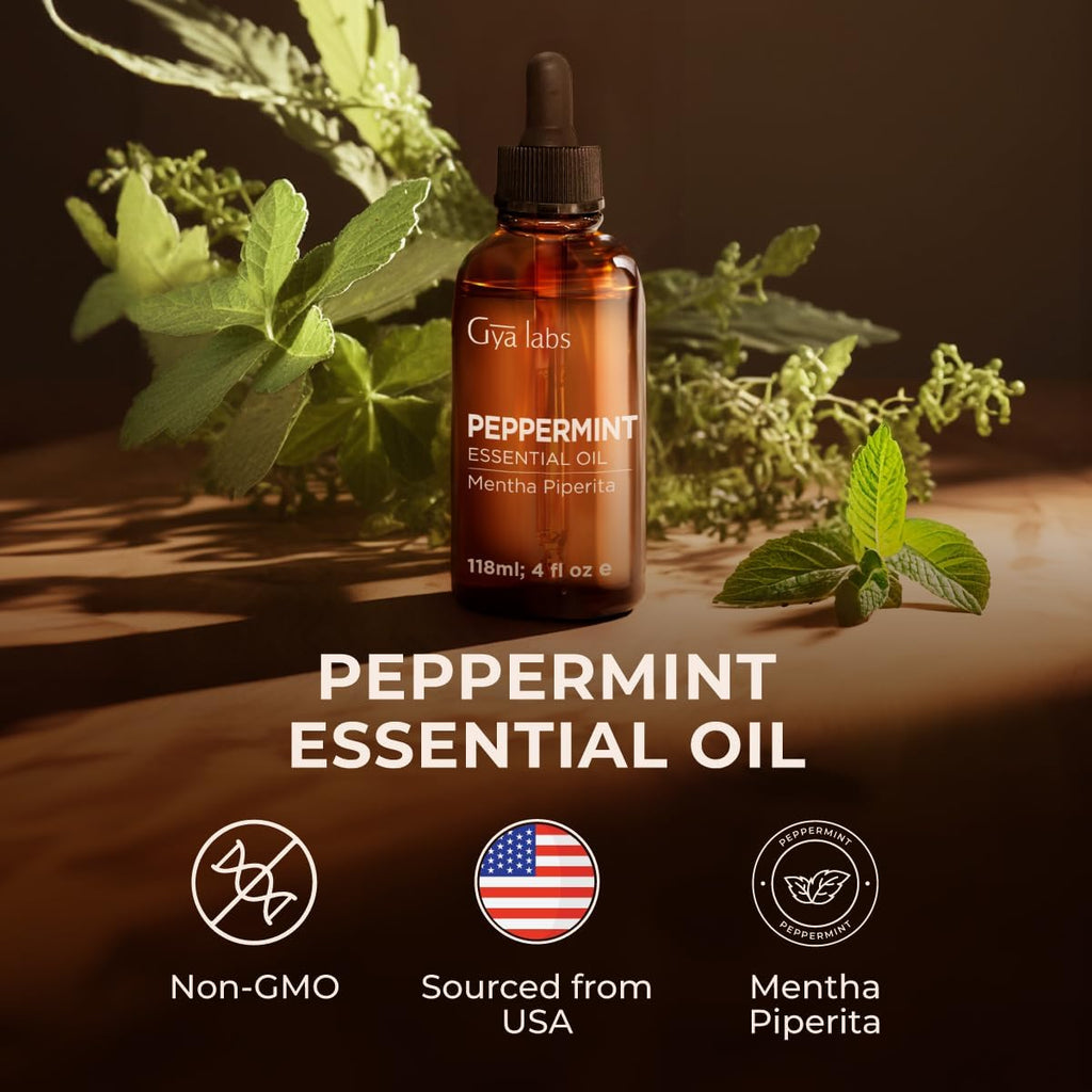 Gya Labs Peppermint Essential Oil - 4 Fl Oz - for Hair, Skin, Diffuser, Aromatherapy & DIY Candle Making Scent