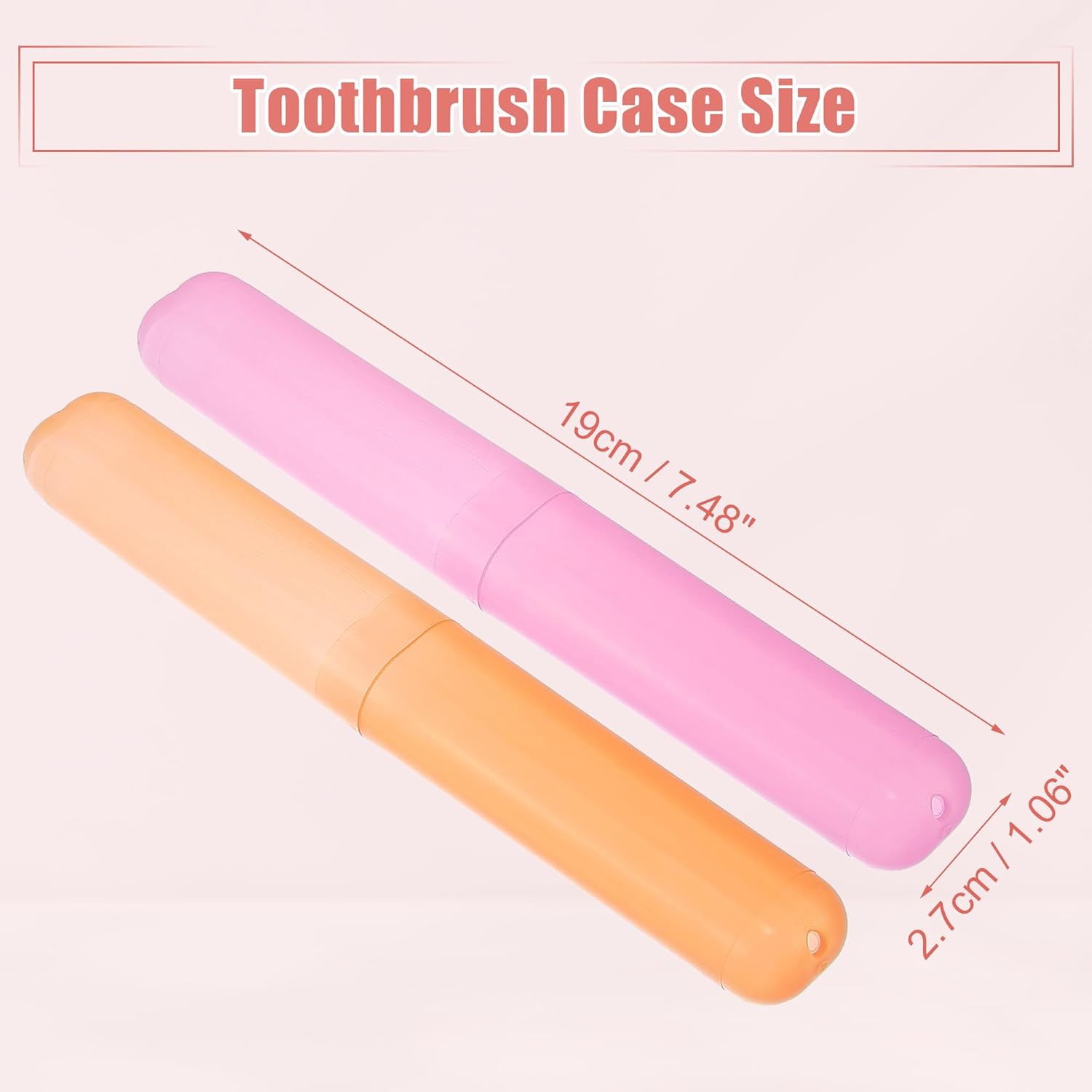 VOCOSTE 2 Pcs, Toothbrush Travel Case, Plastic, Lightweight Traveling Toothbrush Holders Case, for Travel Business, Pink Orange, 7.48"x1.06"