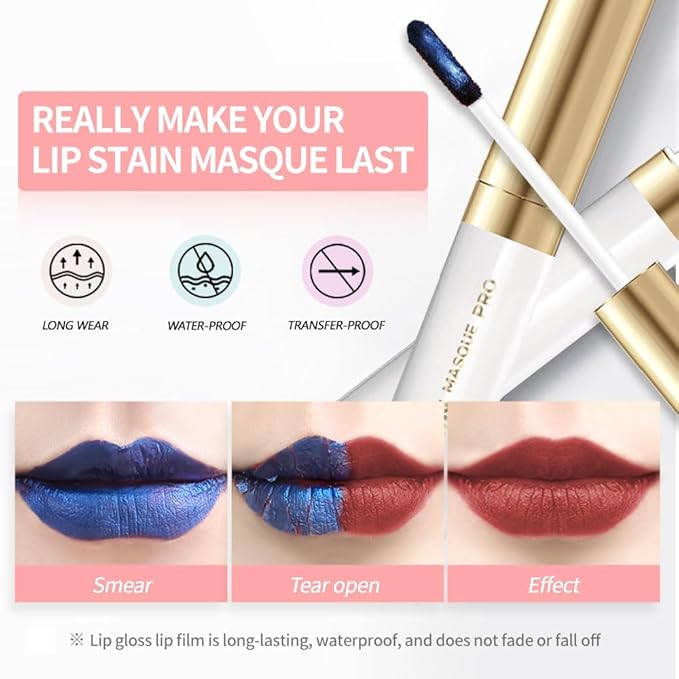 Lip Stain Peel Off – Wipe-Off Lip Stain Tattoo | Long Lasting Waterproof Lip Tint, High-Pigment Matte Lip Color, Smudge & Transfer Proof Lip Stains Masque, Kiss-Proof All-Day Lip Makeup 07#
