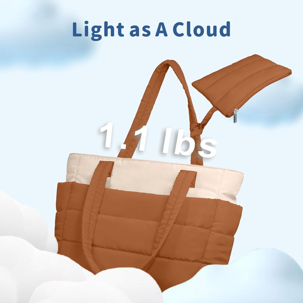 TOPDesign Puffer Tote Bag for Women, Lightweight Puffy Handbag with Compartments, Quilted Shoulder Bag for Work, Travel, Gym
