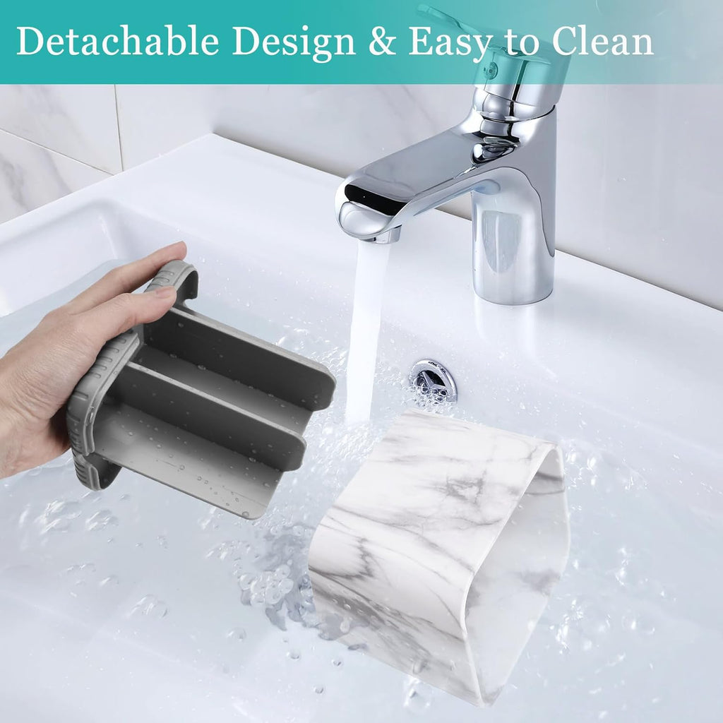 Toothbrush Holders for Bathrooms, Tooth Brush Holder for Bathroom Countertop Organizer, Kids Electric Toothbrush and Toothpaste Holder (Grey Marble Grain)