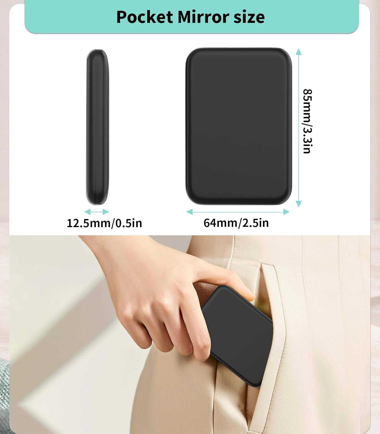 WOBSION Small Mirror with Lights,LED Compact Makeup Mirror,1x/3x Mini Travel Mirror with Magnification,Portable for Purse,Pocket,Gifts for Girls,Black