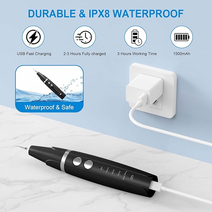 Plaque and Tartar Remover, Dog Ultrasonic Teeth Cleaner Toothbrush for Tartar and Stains with LED Light, 5 Modes Low Noise Sonic Tooth Cleaning Kit Tool for Dogs (Black)