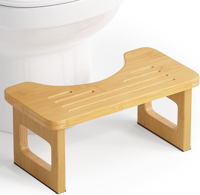 AmazerBath Bamboo Toilet Stool, Foldable Squat Potty Stool for Adults, Non-Slip Poop Stools for Bathroom, 0.59" Thickness Potty Step Stool, Poop Foot Pooping Steps for Kids, 6.8"