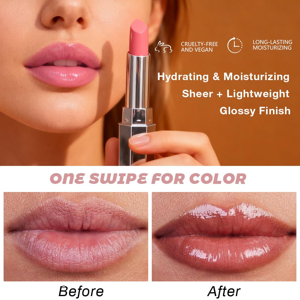 Kaely 2Pcs Honey Lipstick Tinted Lip Balm, Hydrating Shine Lipstick for Women Dry Lips, Moisturizing Nourishing Glossy Lip Gloss Stain Makeup, Sheer Lightweight, Vegan, 00+08 Raisin