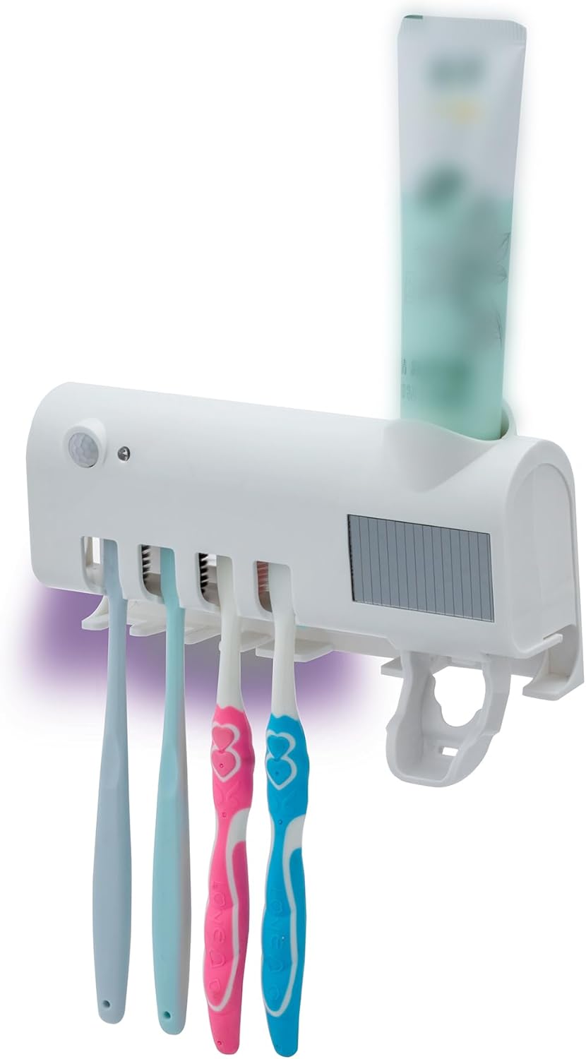 UV Toothbrush Cleaner Wall-Mounted Toothbrush Holder with UV Light and Rechargeable Battery, Helps Reduce Bacteria and Maintain Toothbrush Cleanliness, Smart Timer Function