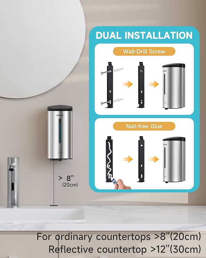 AIKE Wall Mount Automatic Foam Soap Dispenser 25 OZ Commercial Large Capacity Stainless Steel Model AK1205FA(Brushed)