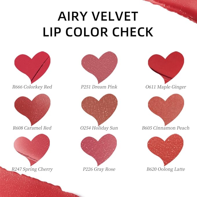 COLORKEY Airy Velvet Lip Tint, Matte Finishs, Longwear Rich Lip Colors, non-sticky, Creamy Soft Texture, Waterproof Lip Stain, Matte hydration, non-drying. Velvety finish (O611 Maple Ginger, 3g)