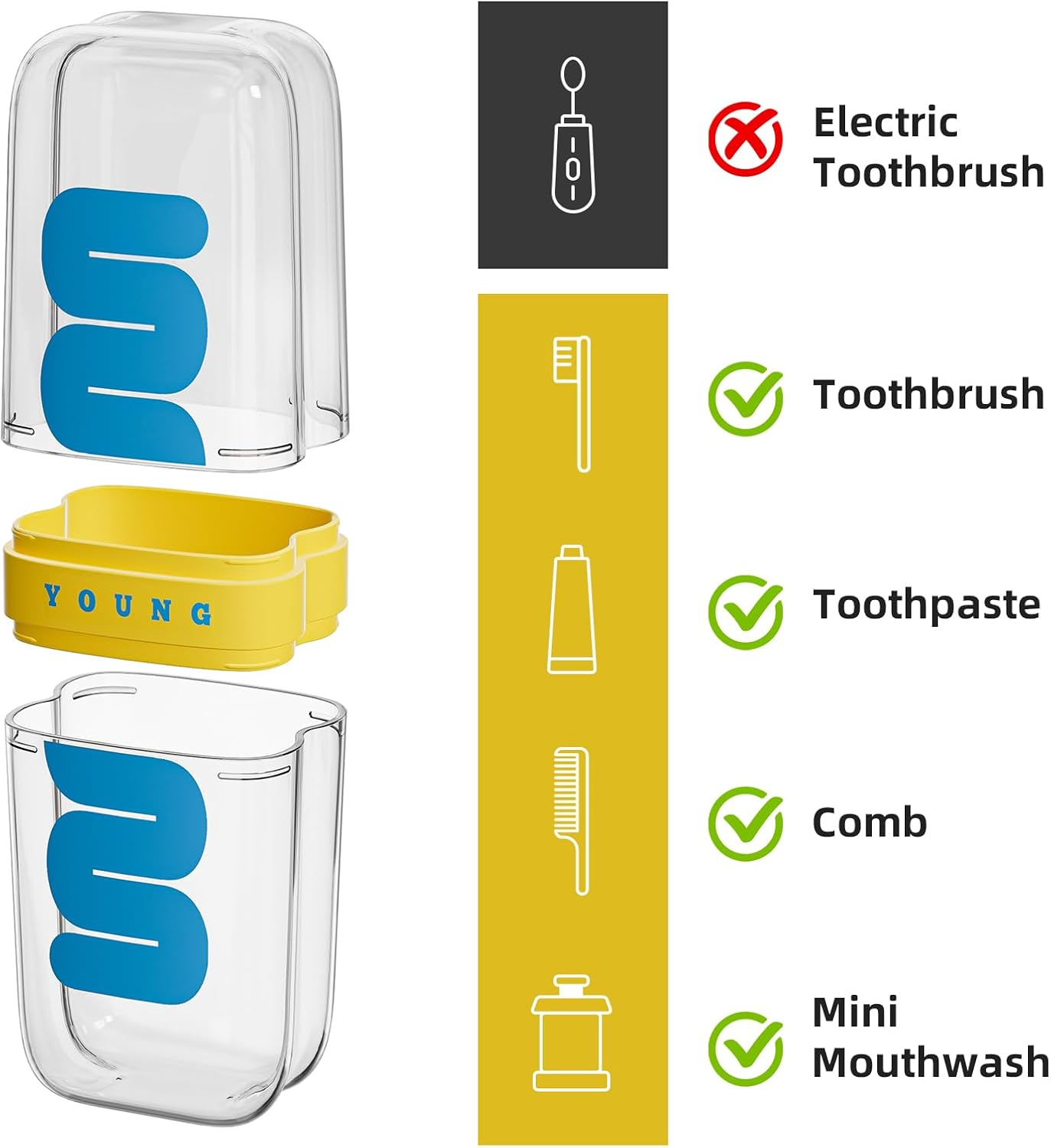 VITVITI Travel Soap Case Container, Portable Toothbrush Travel Case Dish Tray, 7.88 Inch Toothpaste Traveling Toothbrush Holder Set with Cover for Trip/Bathroom/Camping, Yellow