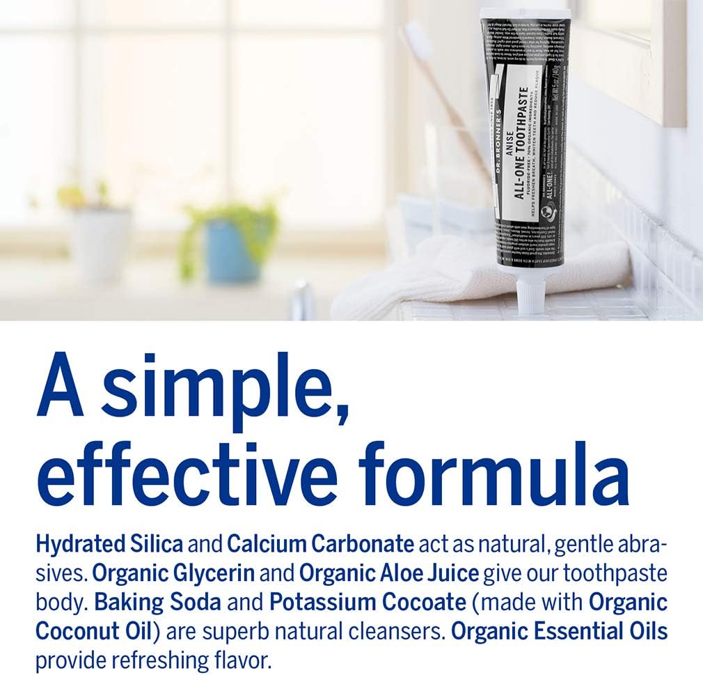 Dr. Bronner’s All-One Toothpaste 3-Pack Variety– (Peppermint, Cinnamon, Anise, 5oz Each)– 70% Organic Ingredients, SLS Free Toothpaste, Fluoride Free, Natural, Vegan, Gentle for Sensitive Teeth