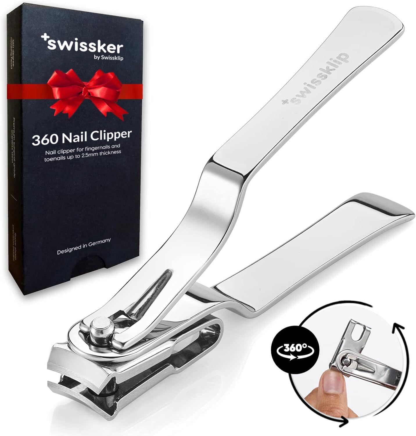 Swissklip Nail Clippers for Men & Women | Finger Nail Clippers for Adult with 360 Degree Rotating Head I Fingernail Clippers for Women I Surgical-Grade Stainless Steel Material