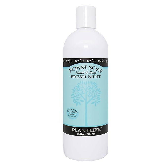 Plantlife Fresh Mint Foam Soap Refill - Plant-based Foam Soap for All Skin Types - Ideal for use as a Hand & Body wash - Made in California 16 oz