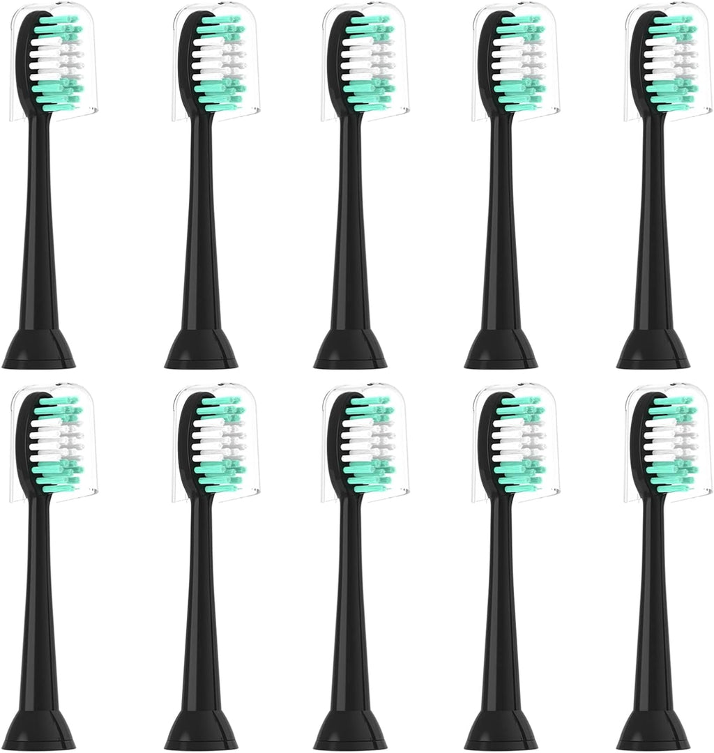 Replacement Toothbrush Heads 10 Pack for AquaSonic Black Series for Vibe Series Black Series pro, and for Duo Series pro Electric Toothbrush,Balck