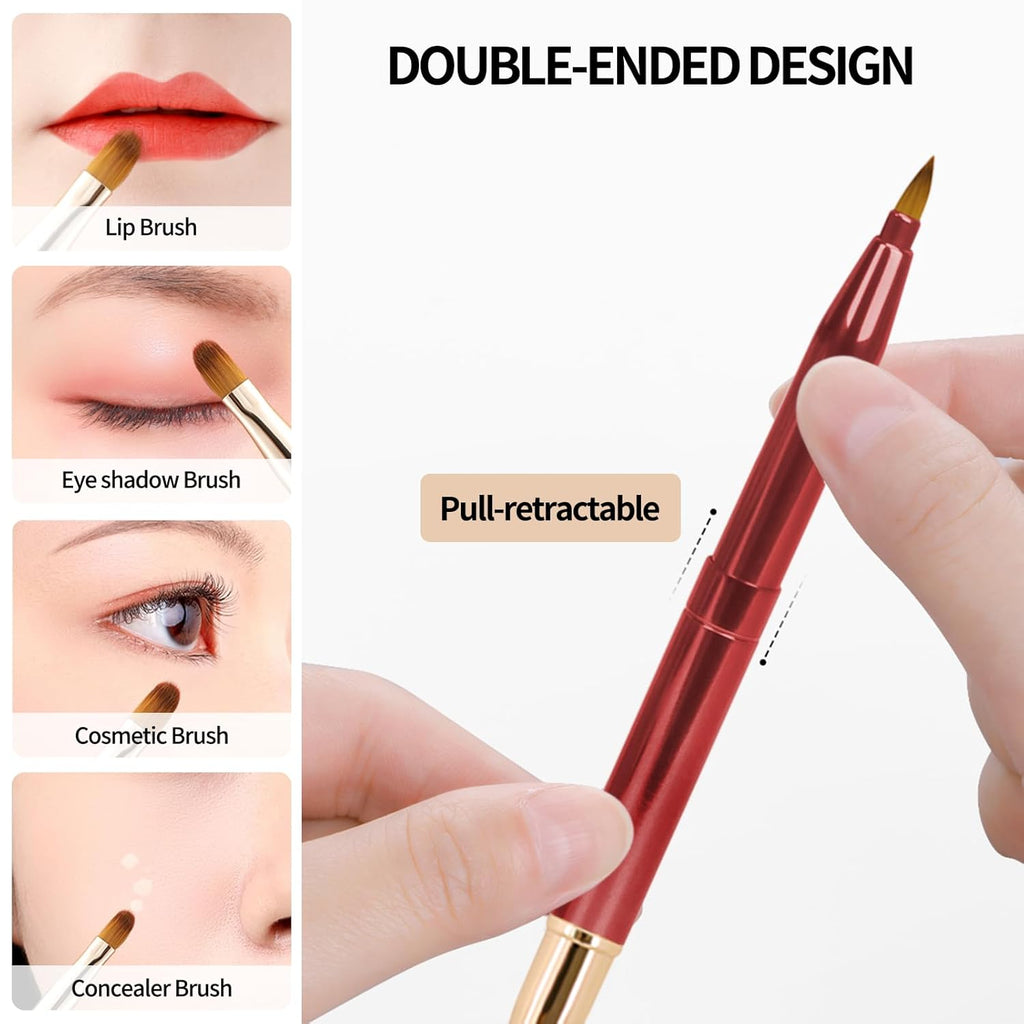 Unaone [2 Pack] Lip Brush for Lipstick, Retractable Lip Brushes, Dual-ended Makeup Brush for Lipstick Lip Gloss, Include Lid