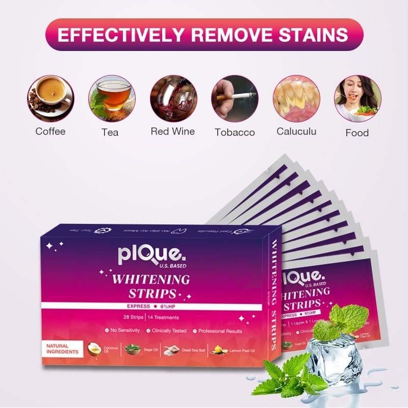 Teeth Whitening Strips 14 Treatments - Fast Acting 6% Hydrogen Peroxide Formula, Natural Ingredients, Deep Stain Removal - Oral Care with Coconut Oil, Sage, Lemon Peel, Dead Sea Salt (28 Strips)