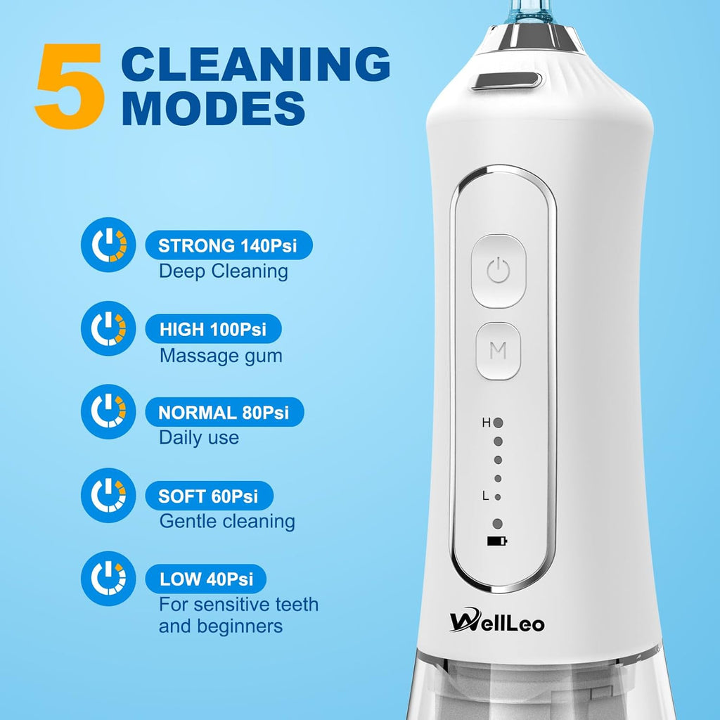 Water Flosser for Teeth, 300ML Cordless Oral Irrigator Rechargeable Dental Flosser Picks with 5 Modes 5 Jet Tips,IPX7 Waterproof Teeth Cleaner for Braces Gum Care, Home Travel Use